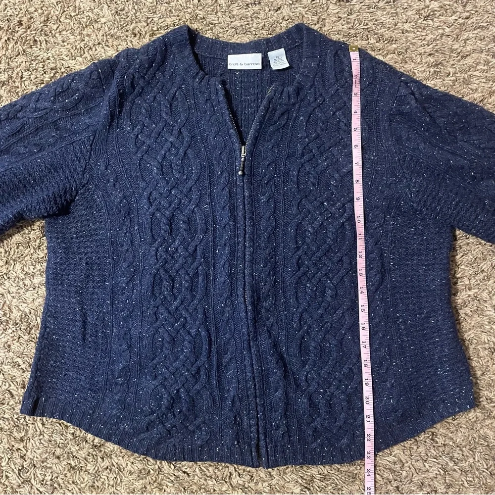 Croft & Barrow Womens XL Blue Silk Blend Full Zip Cable Knit Cardigan Sweater